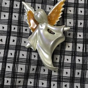 Vintage White Enamel ANGEL Christmas Brooch Pin